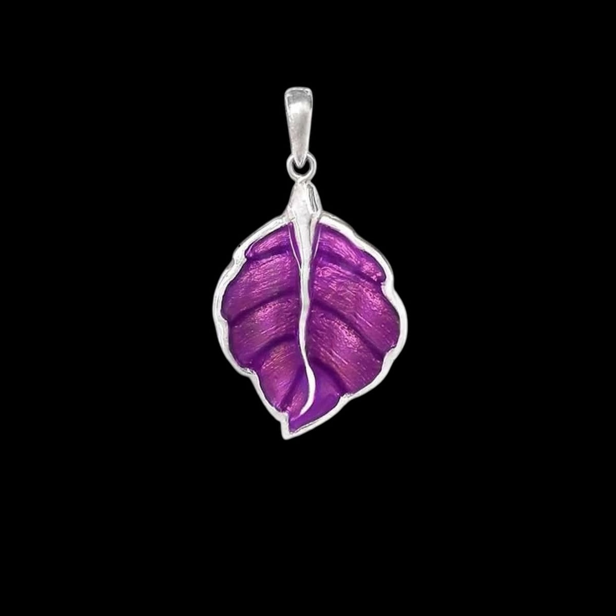 Silidia Purple Enamel Silver Leaf Pendant