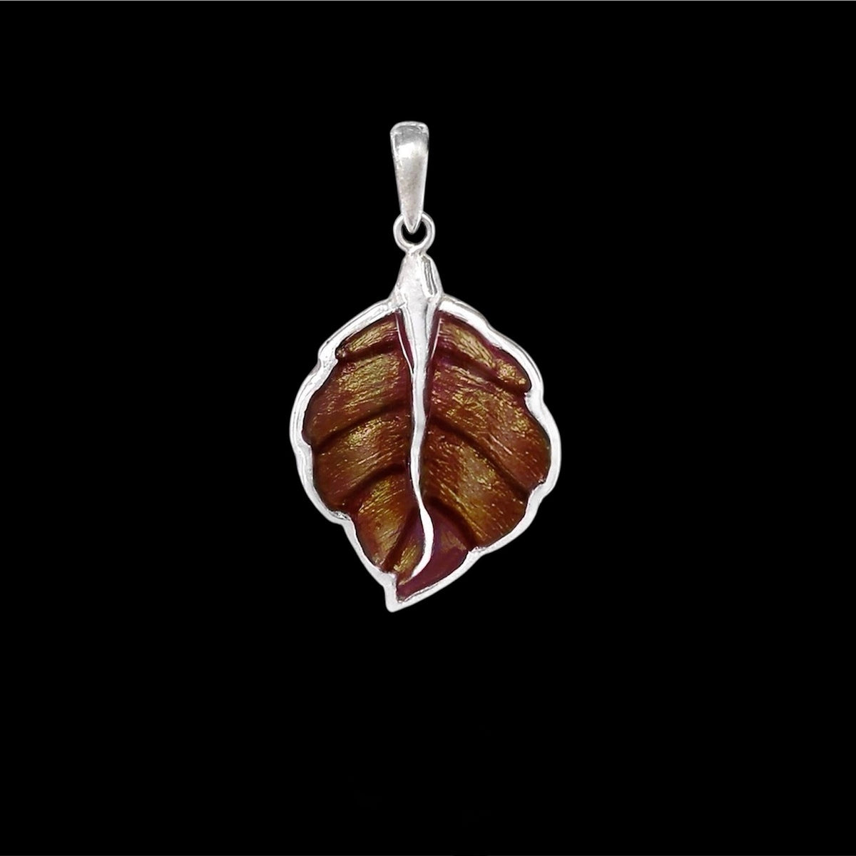 Silidia Brown Enamel Silver Leaf Pendant