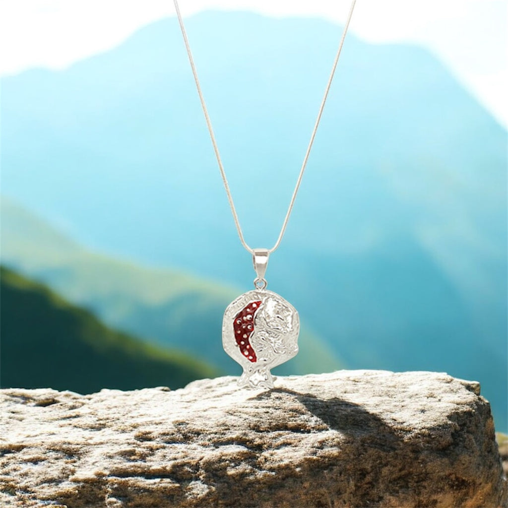 Silidia Silver Red Enamel Pomegranate Pendant