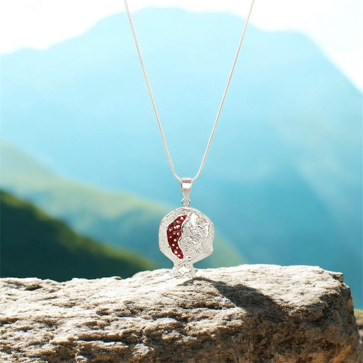 Silidia Silver Red Enamel Pomegranate Pendant