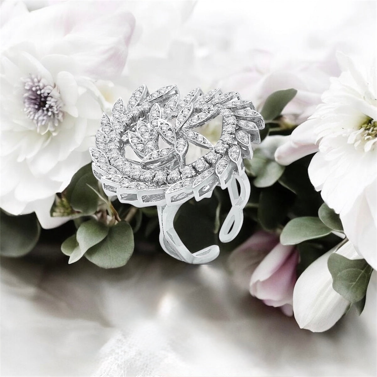 Silver Ring Spiral Flower