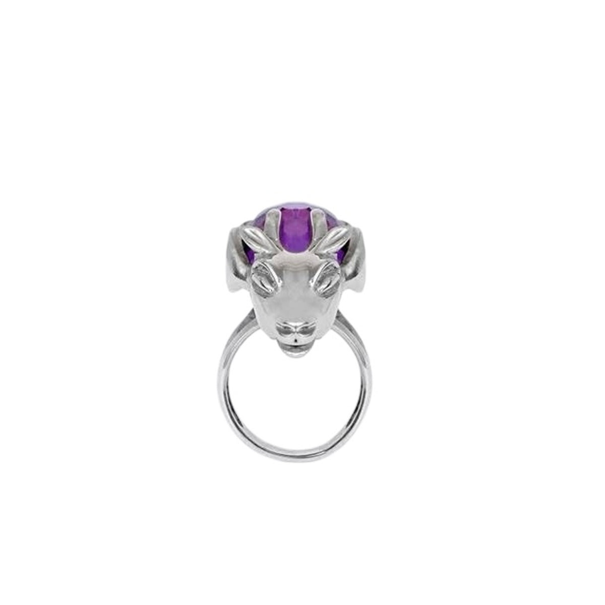 Sterling Silver Ram Head Amethyst Ring