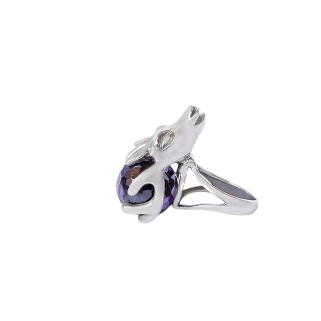 Sterling Silver Ram Head Amethyst Ring