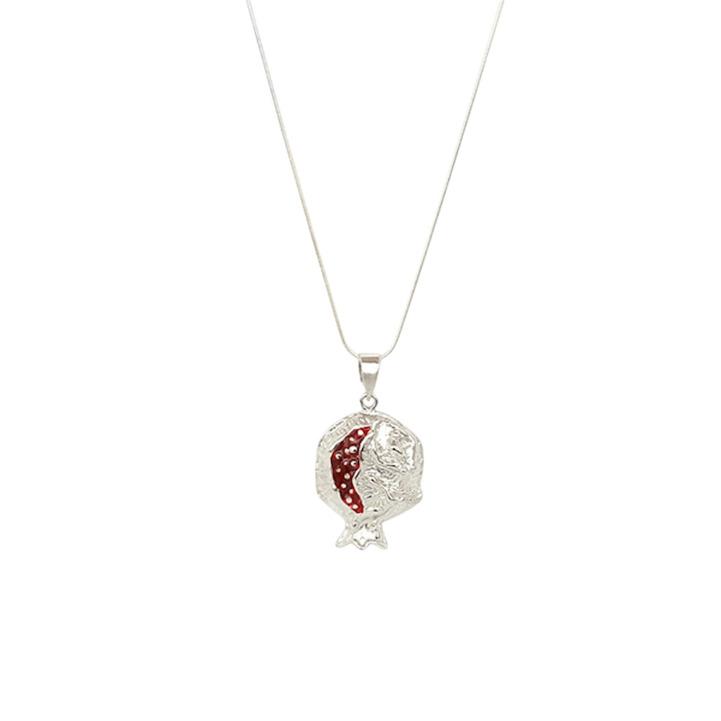 Silver Red Enamel Pomegranate Pendant