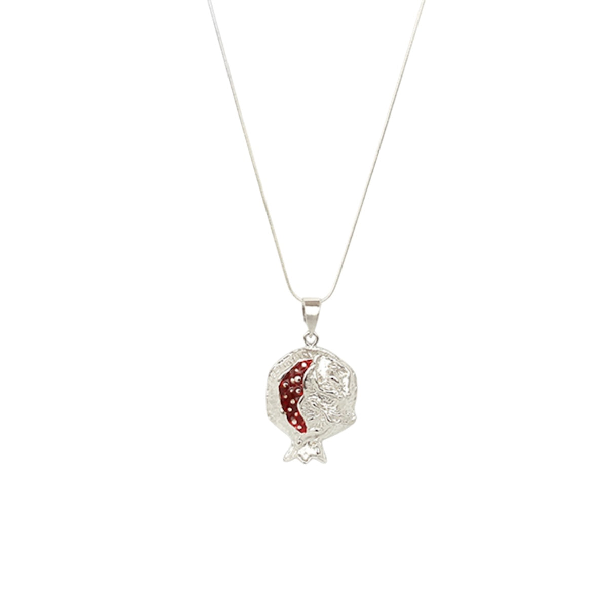 Silver Red Enamel Pomegranate Pendant