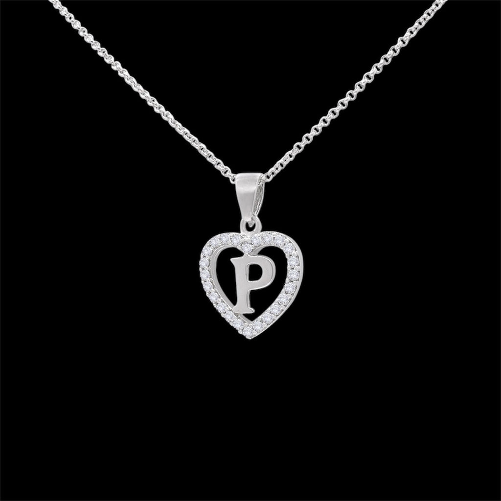 Sterling Silver Initial P Heart  Pendant
