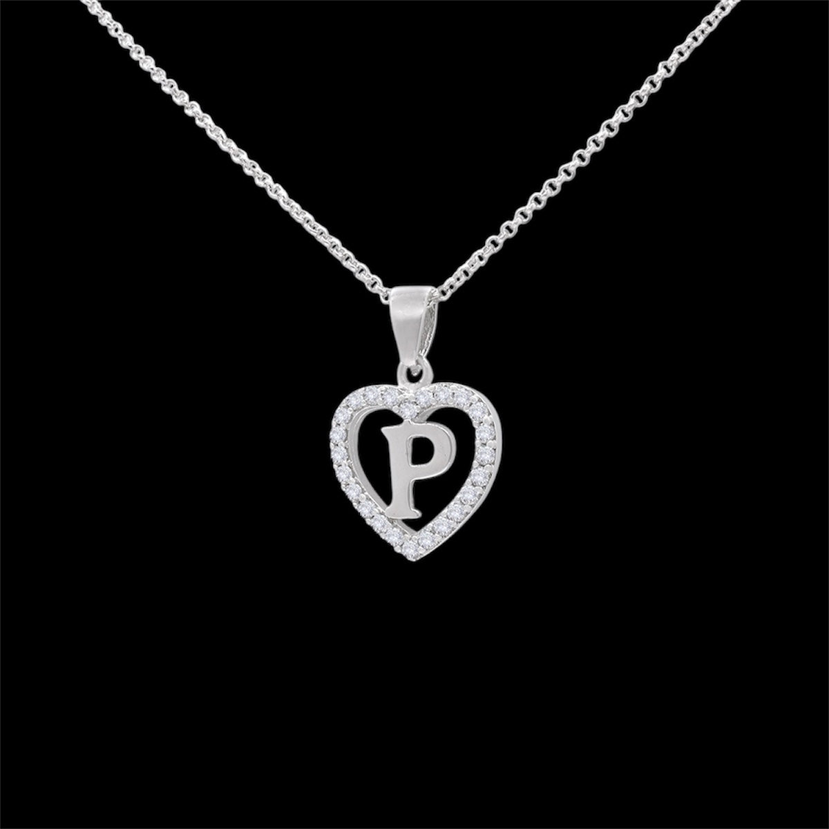 Sterling Silver Initial P Heart  Pendant