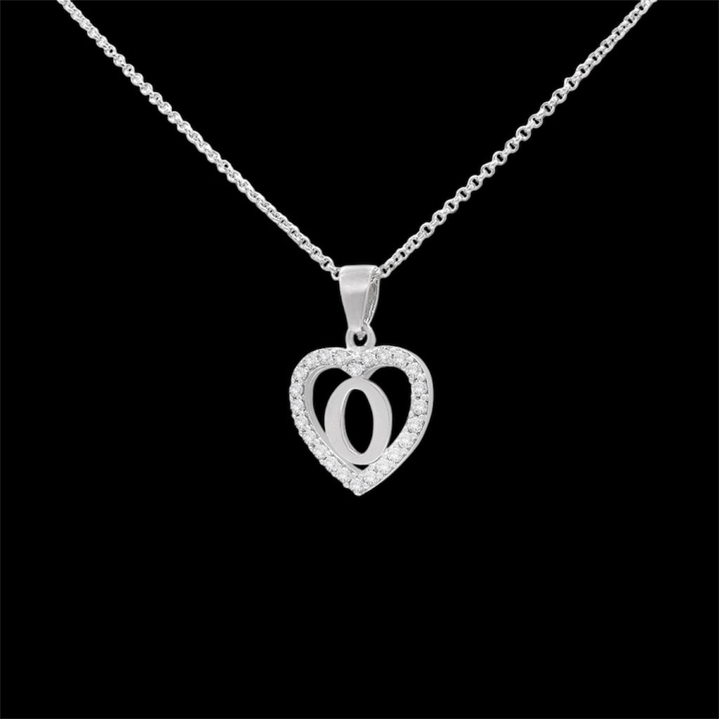 Sterling Silver Initial O Heart  Pendant