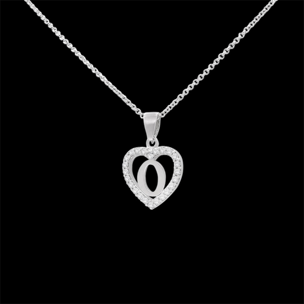 Sterling Silver Initial O Heart  Pendant