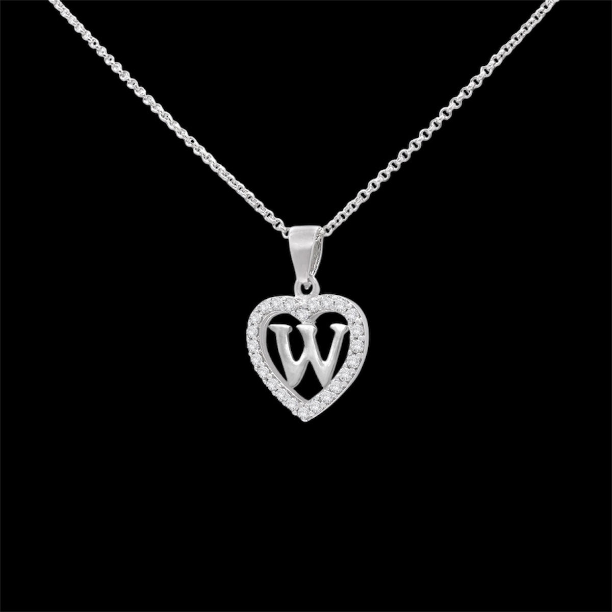 Sterling Silver Initial W Heart  Pendant