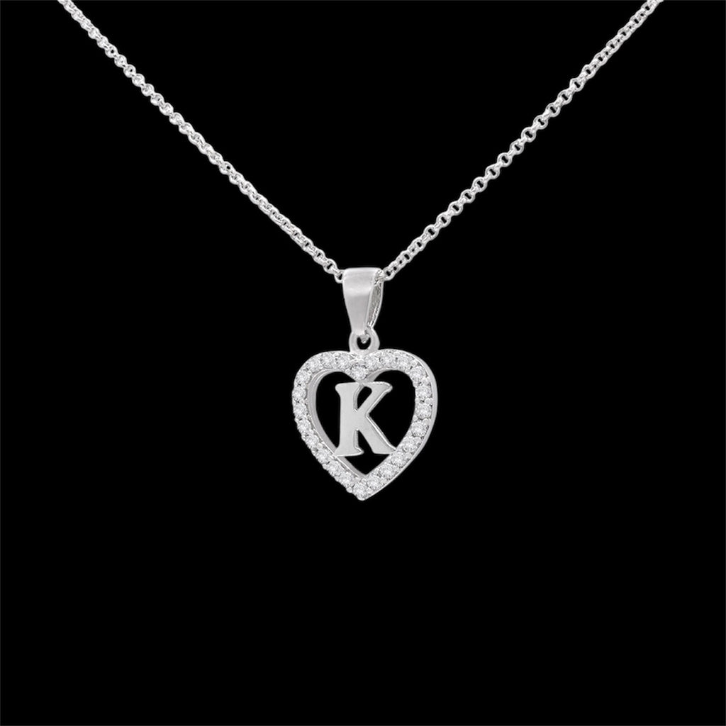 Sterling Silver Initial K Heart  Pendant