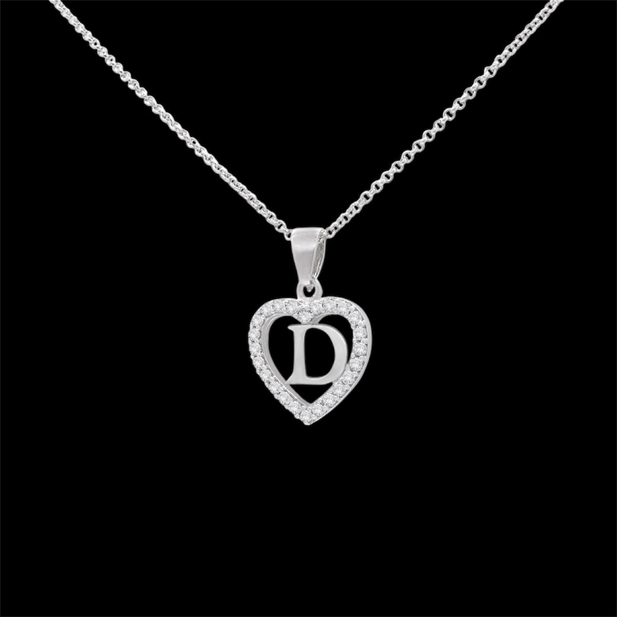 Sterling Silver Initial D Heart  Pendant