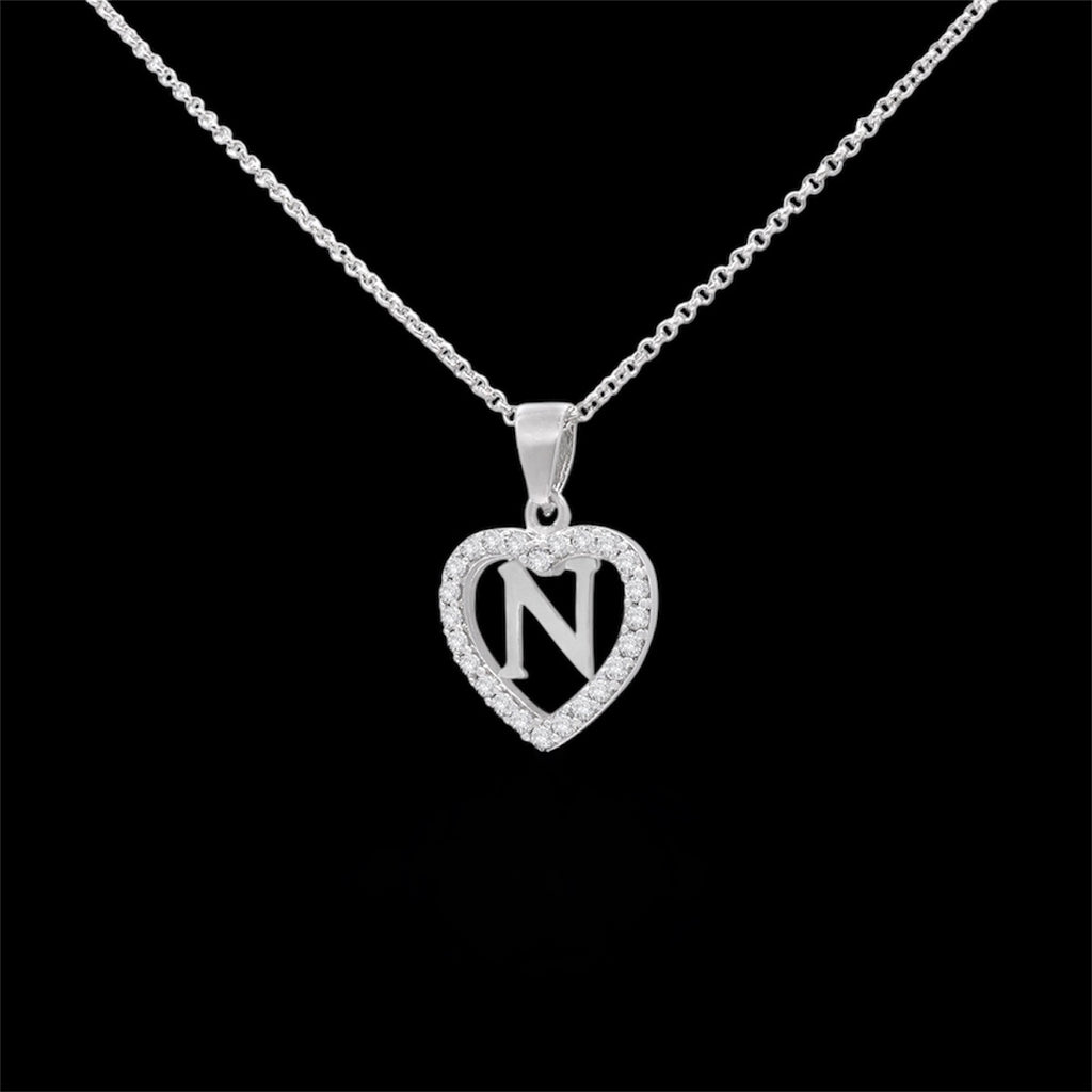 Sterling Silver Initial N Heart  Pendant