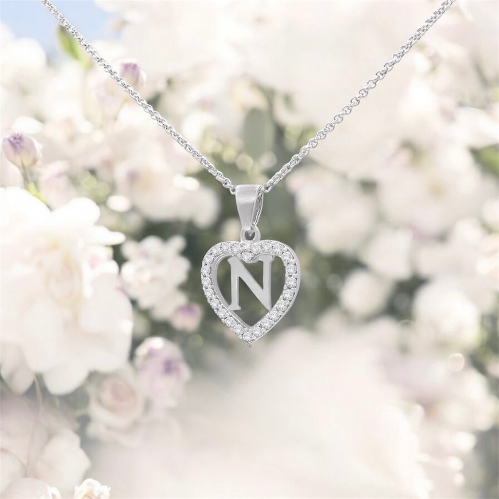 Sterling Silver Initial N Heart  Pendant