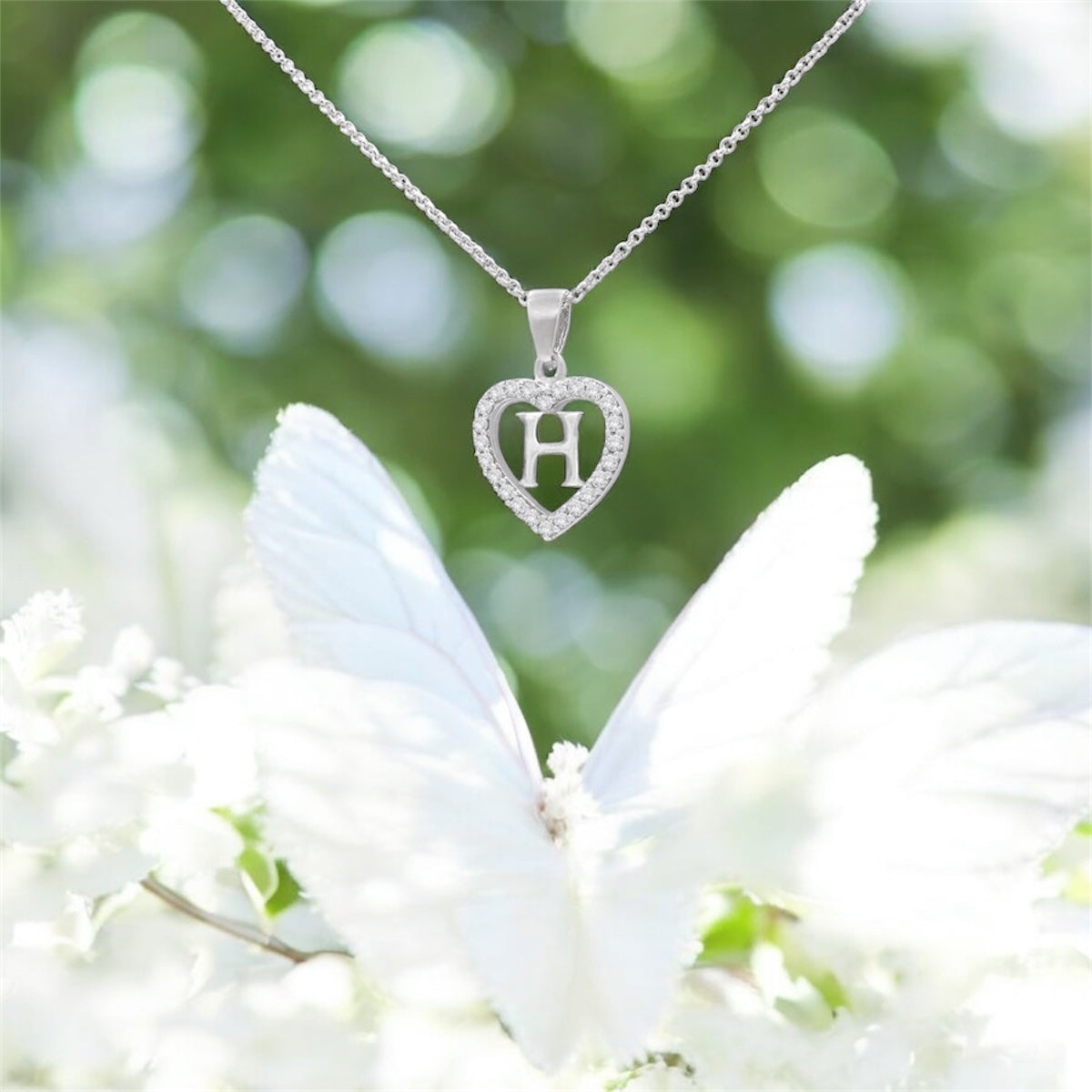 Sterling Silver Initial H Heart  Pendant
