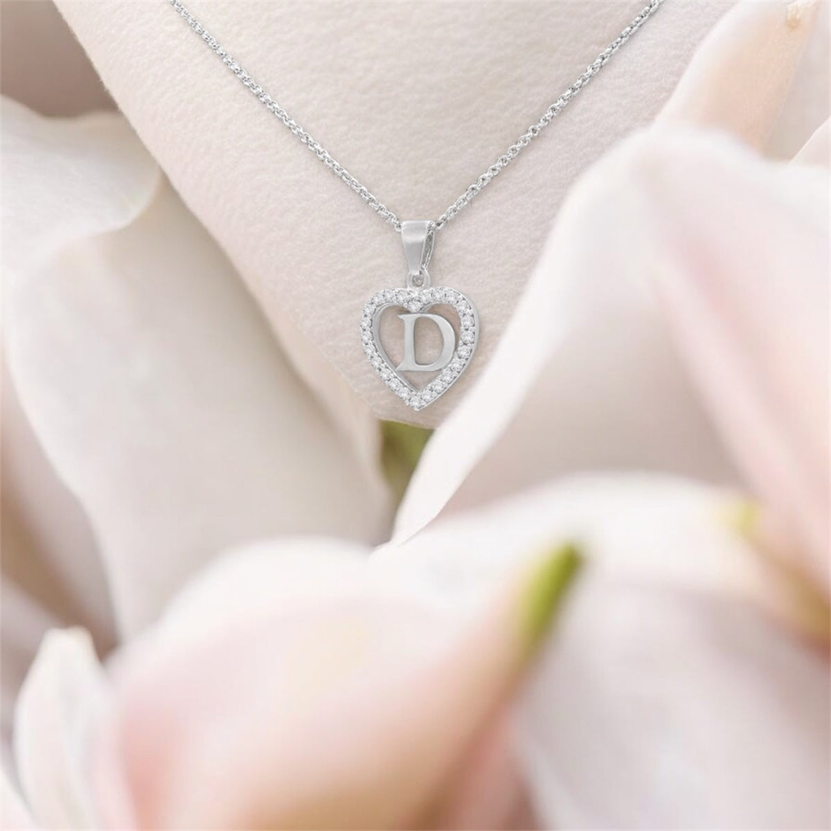 Sterling Silver Initial D Heart  Pendant