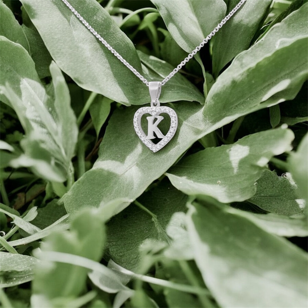 Sterling Silver Initial K Heart  Pendant