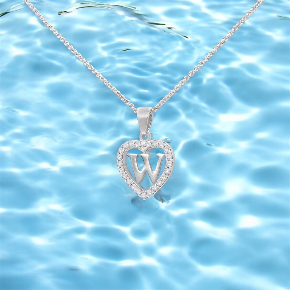 Sterling Silver Initial W Heart  Pendant