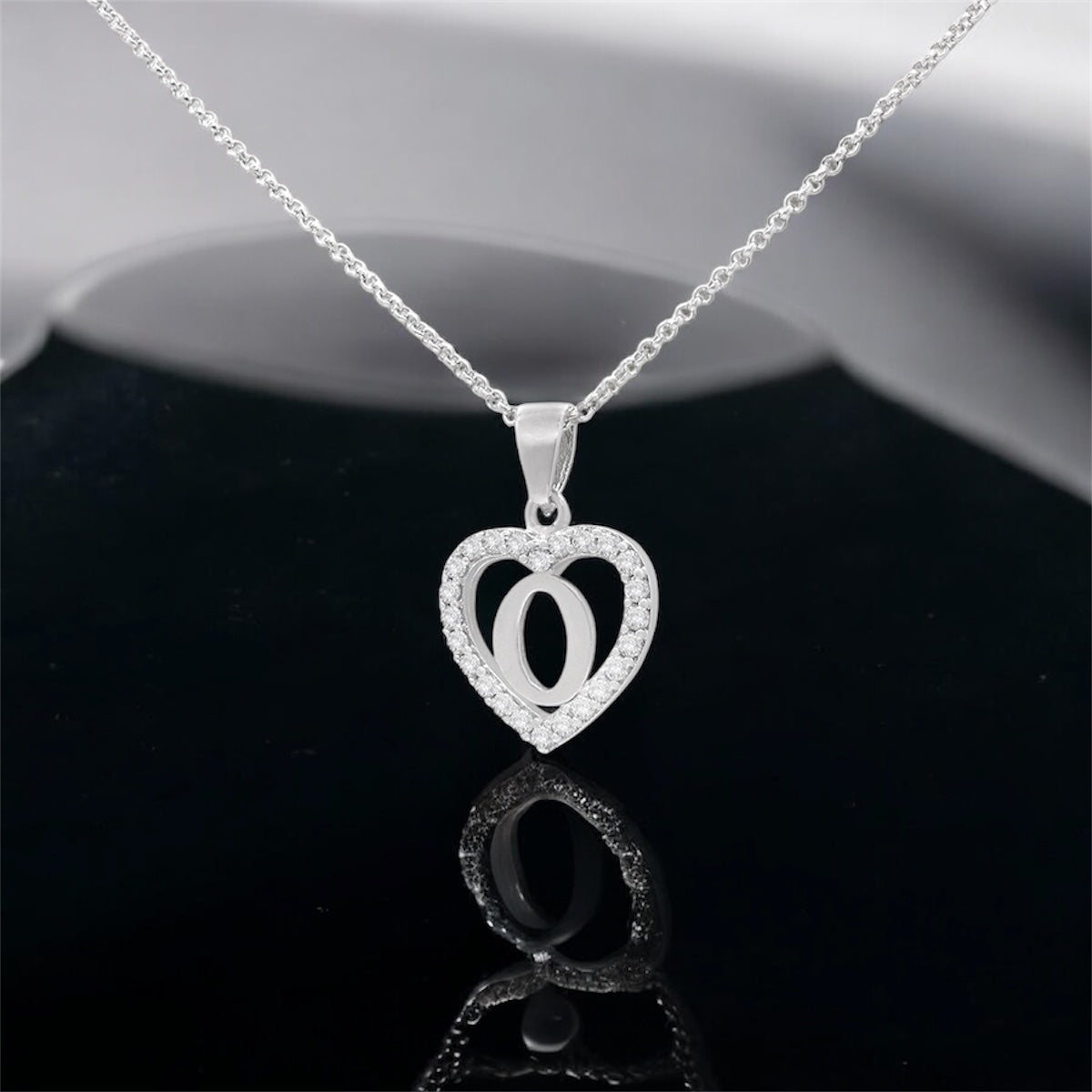 Sterling Silver Initial O Heart  Pendant