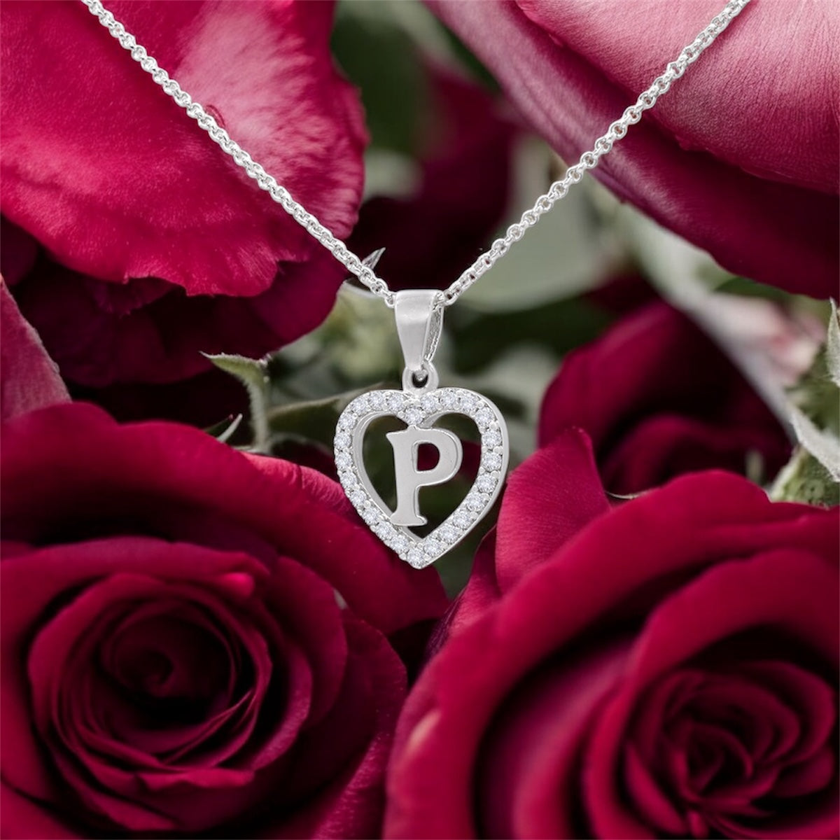 Sterling Silver Initial P Heart  Pendant