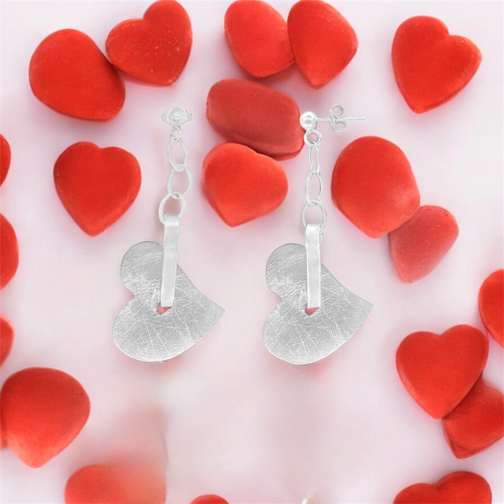 Sterling Silver Dangling Heart Earrings