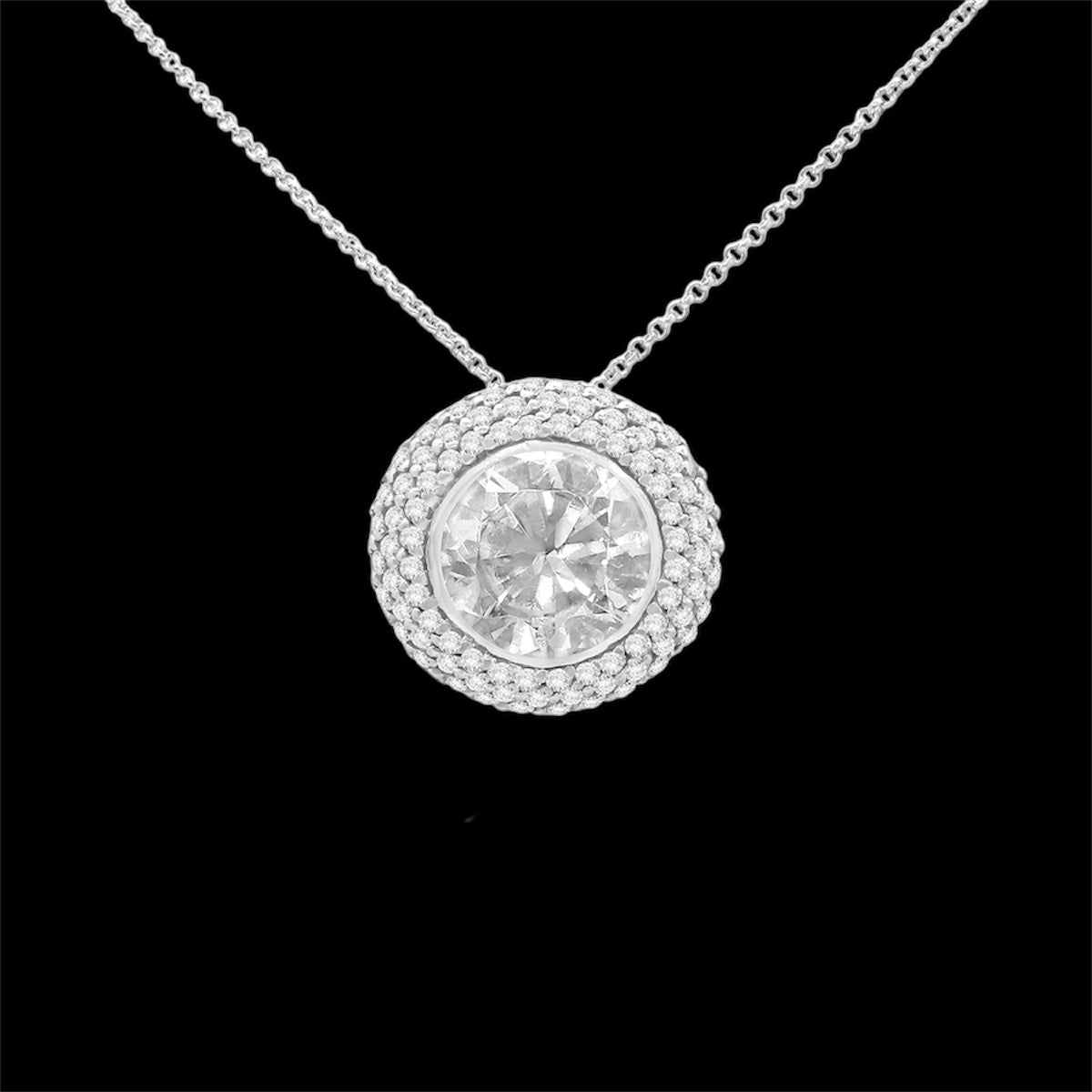 Sterling Silver Round Cubic Zirconia Halo Pendant