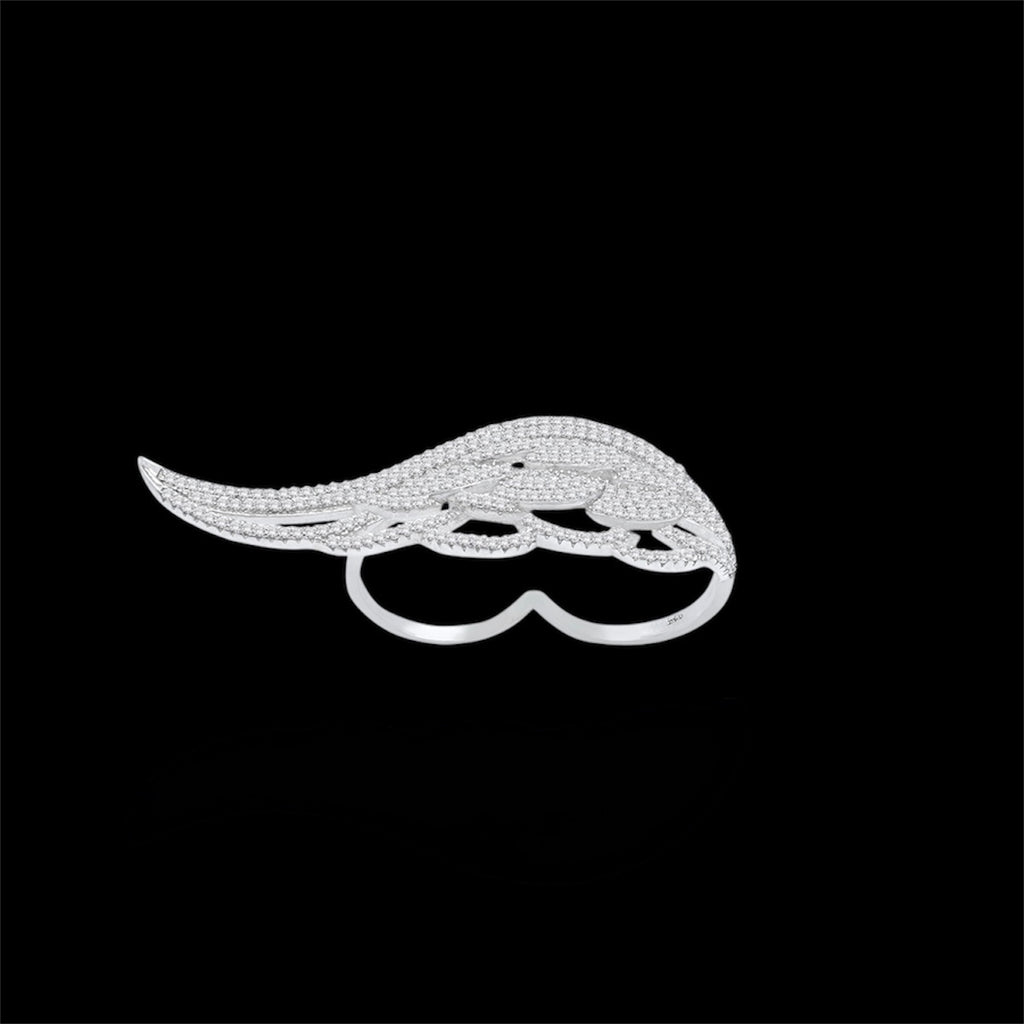 Sterling Silver Double-Finger Angel Wing Ring