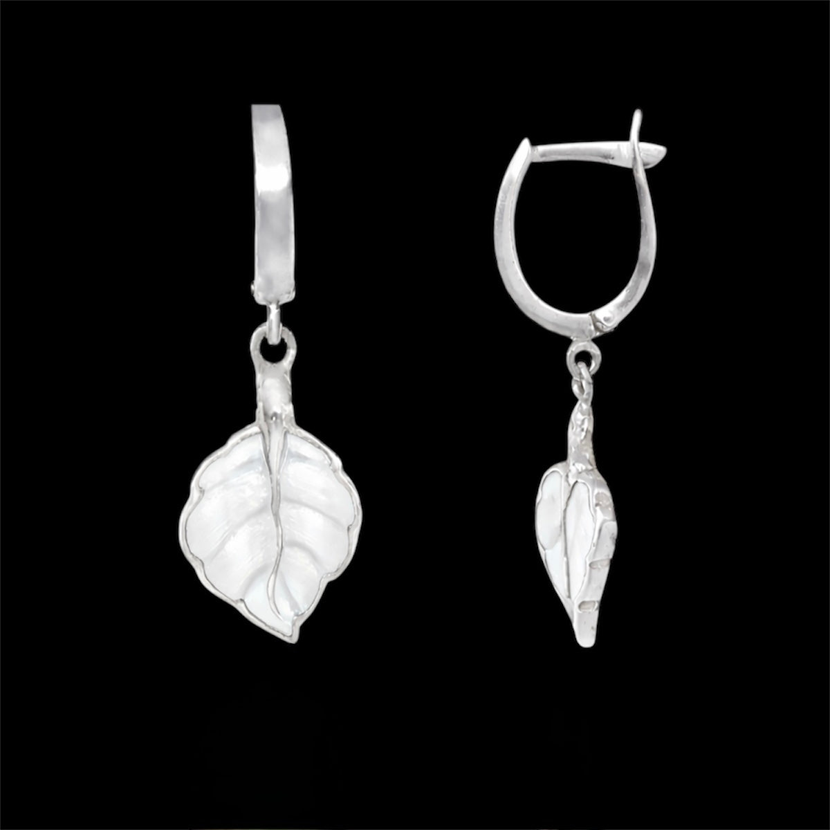 Sterling Silver White Leaf Drop Earrings