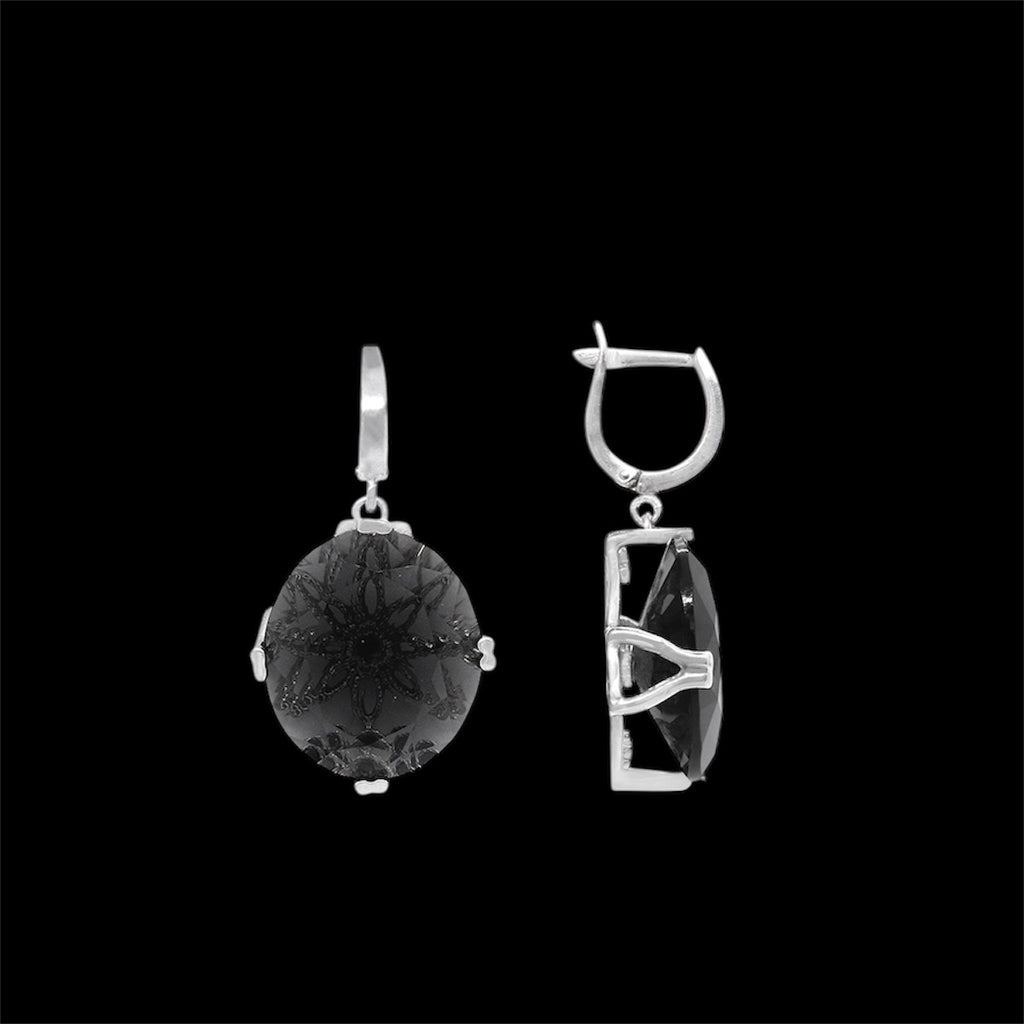 925 Silver Drop Earrings with Black Faceted Stone