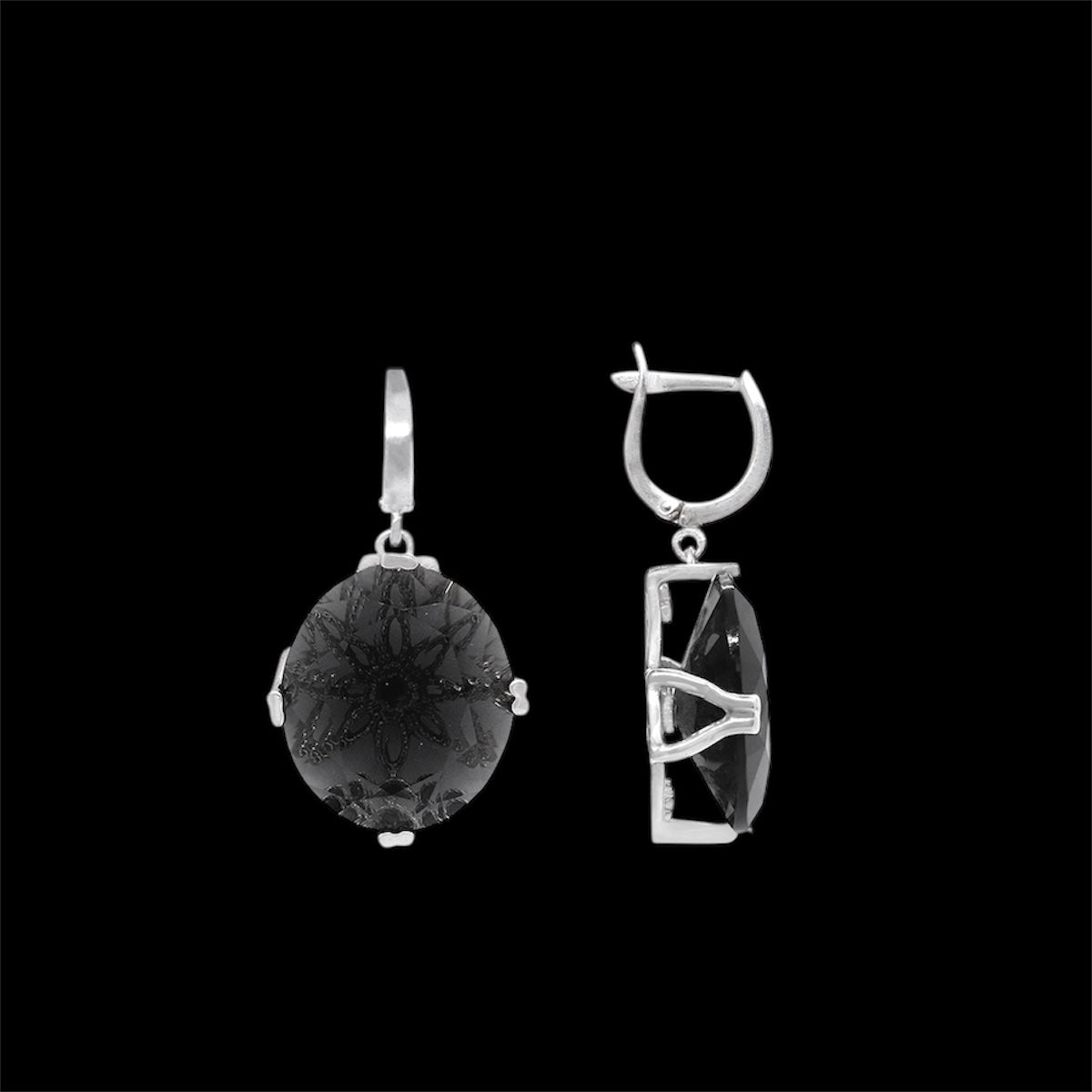 925 Silver Drop Earrings with Black Faceted Stone