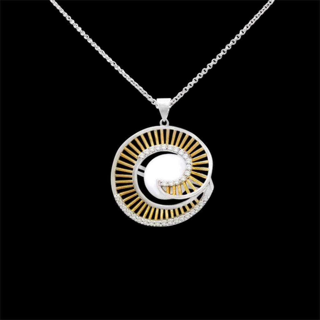 925 Silver Two-Tone Spiral Pendant with White Agate