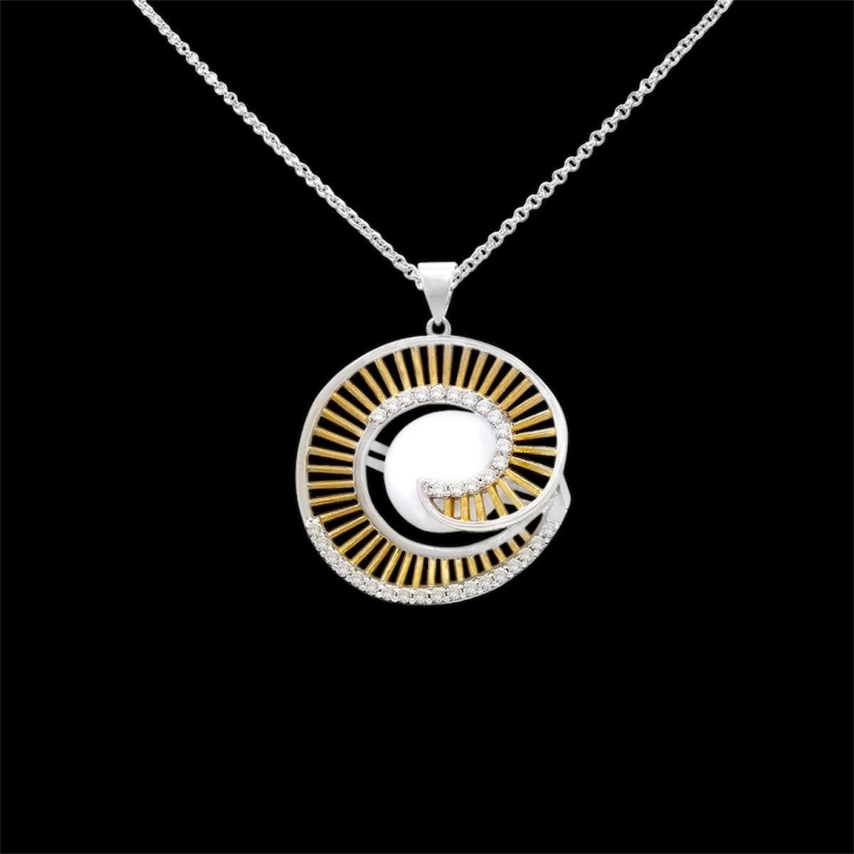 925 Silver Two-Tone Spiral Pendant with White Agate