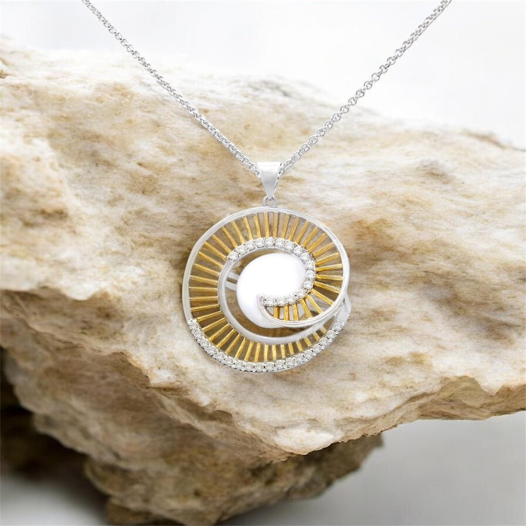 925 Silver Two-Tone Spiral Pendant with White Agate