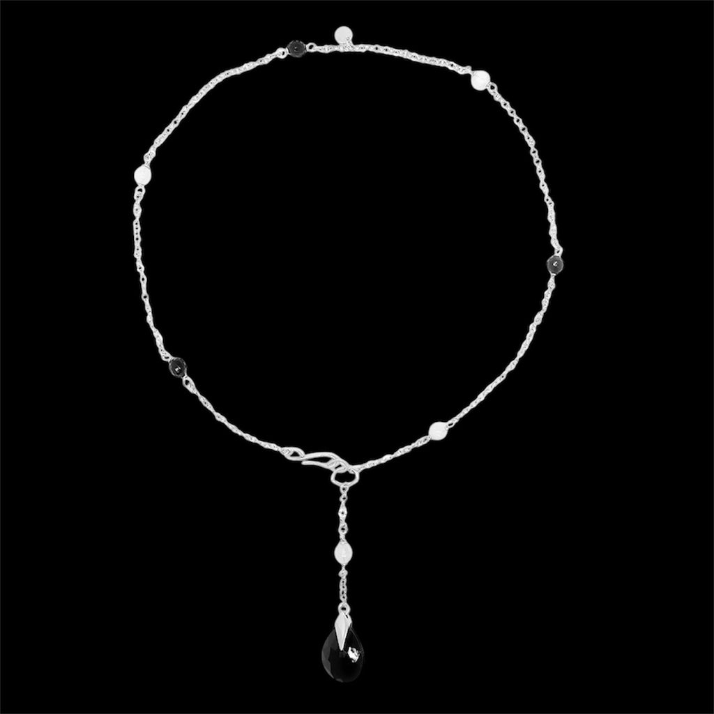 Sterling Silver Black & White Drop Necklace