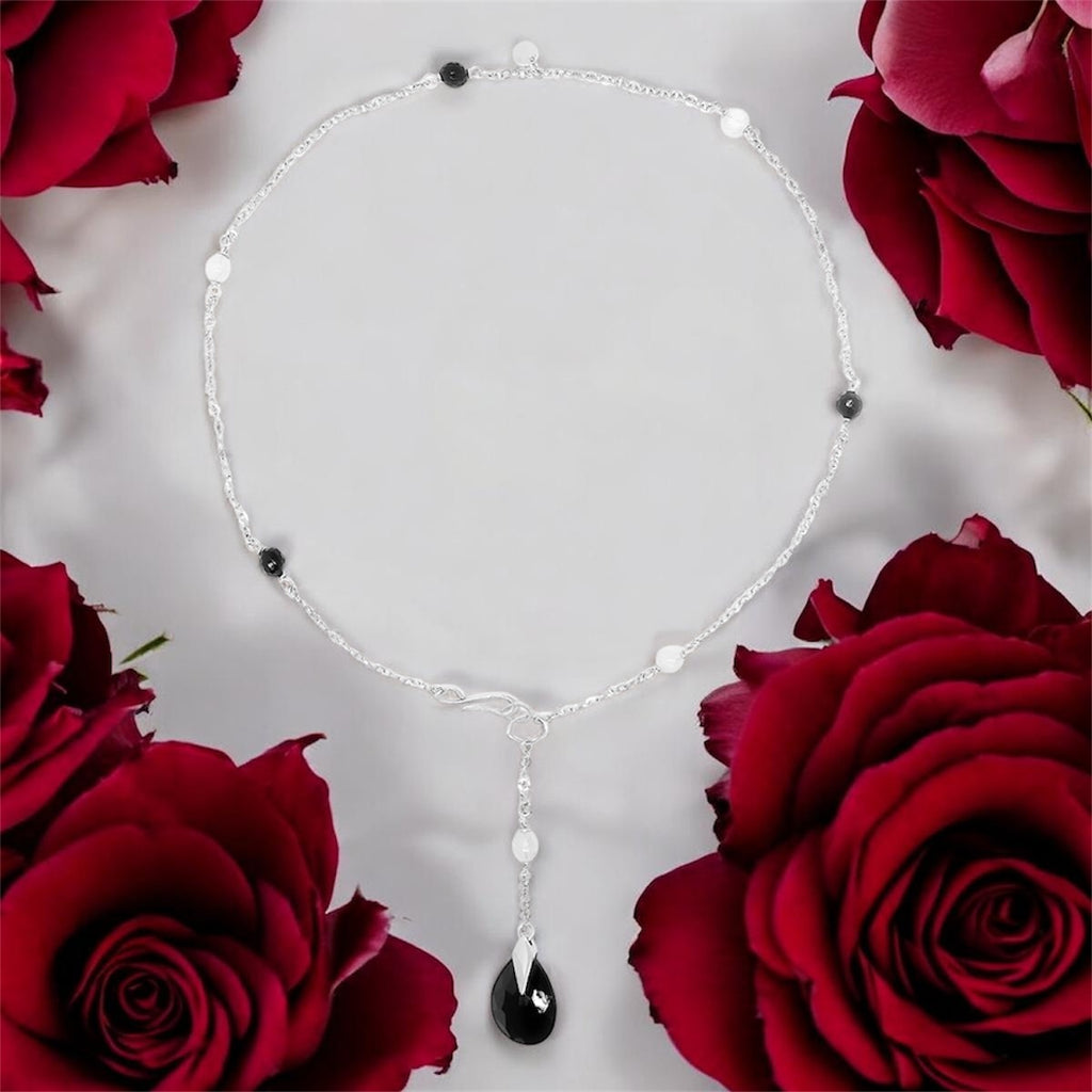 Sterling Silver Black & White Drop Necklace