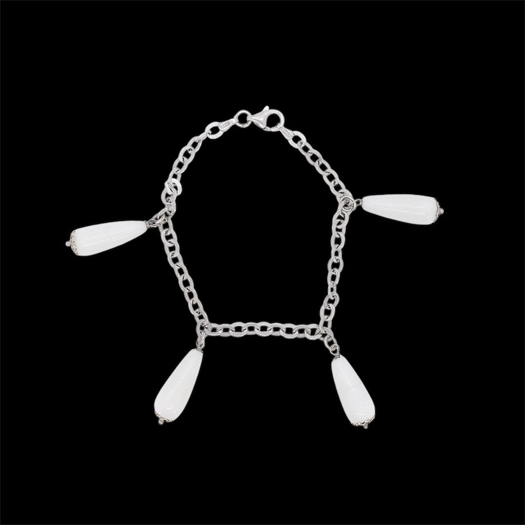 Sterling Silver Chain Bracelet with White Teardrop Charms