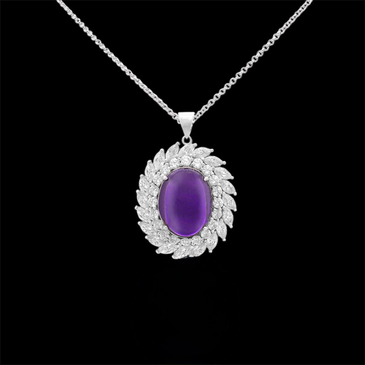 Sterling Silver Purple Gemstone Halo Pendant Necklace