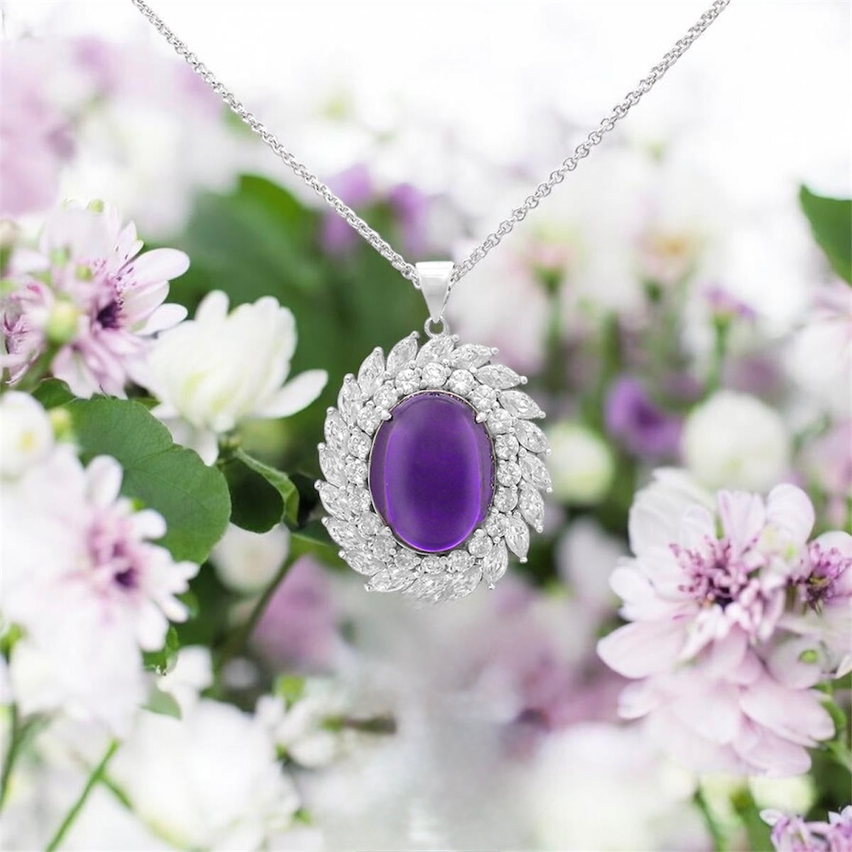 Sterling Silver Purple Gemstone Halo Pendant Necklace