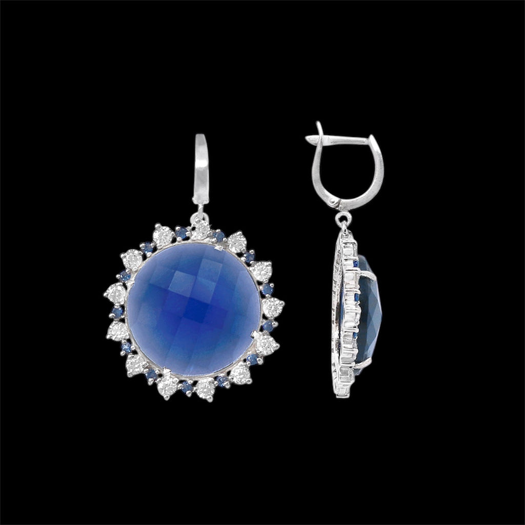 Sterling Silver Blue Stone Halo Drop Earrings