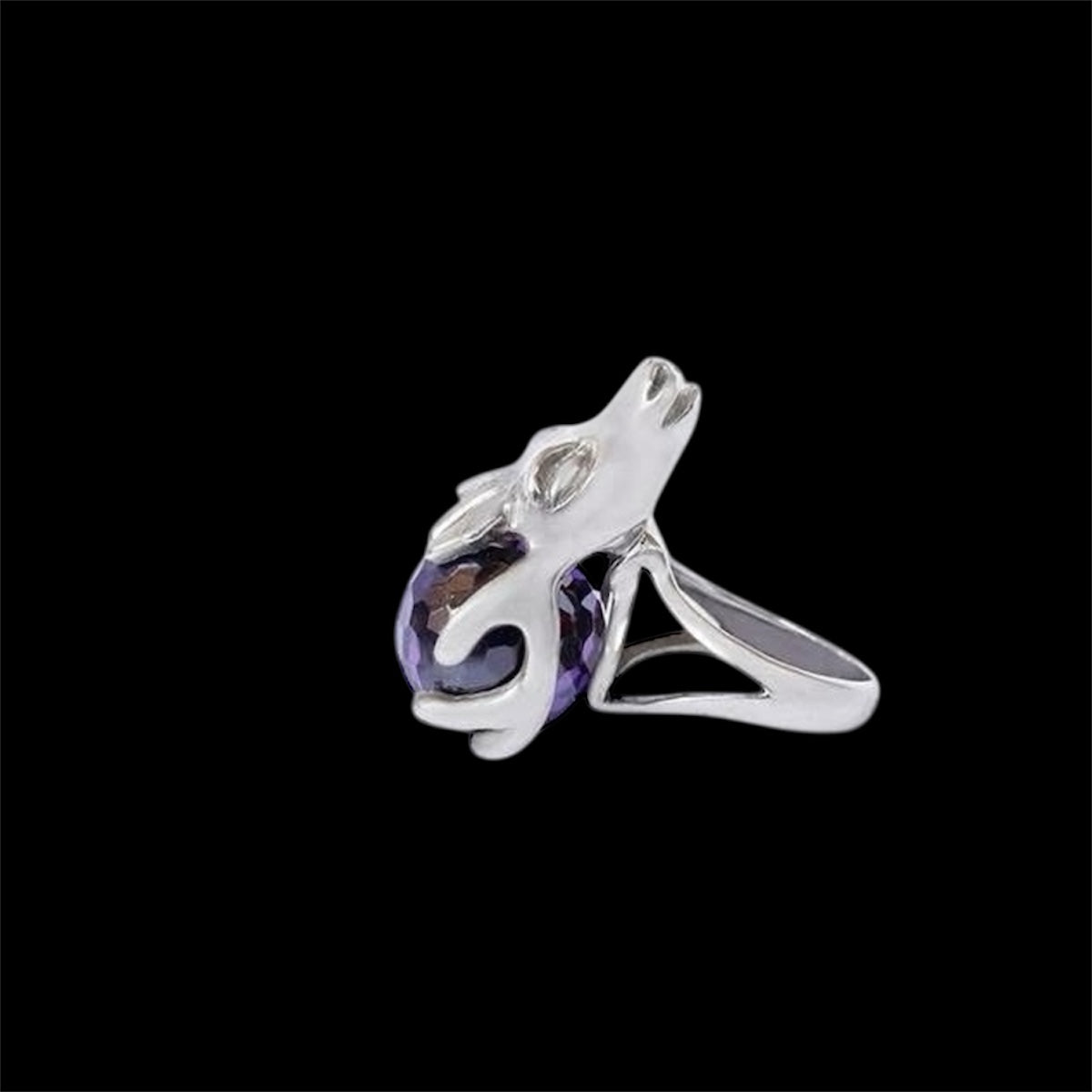 Sterling Silver Ram Head Amethyst Ring