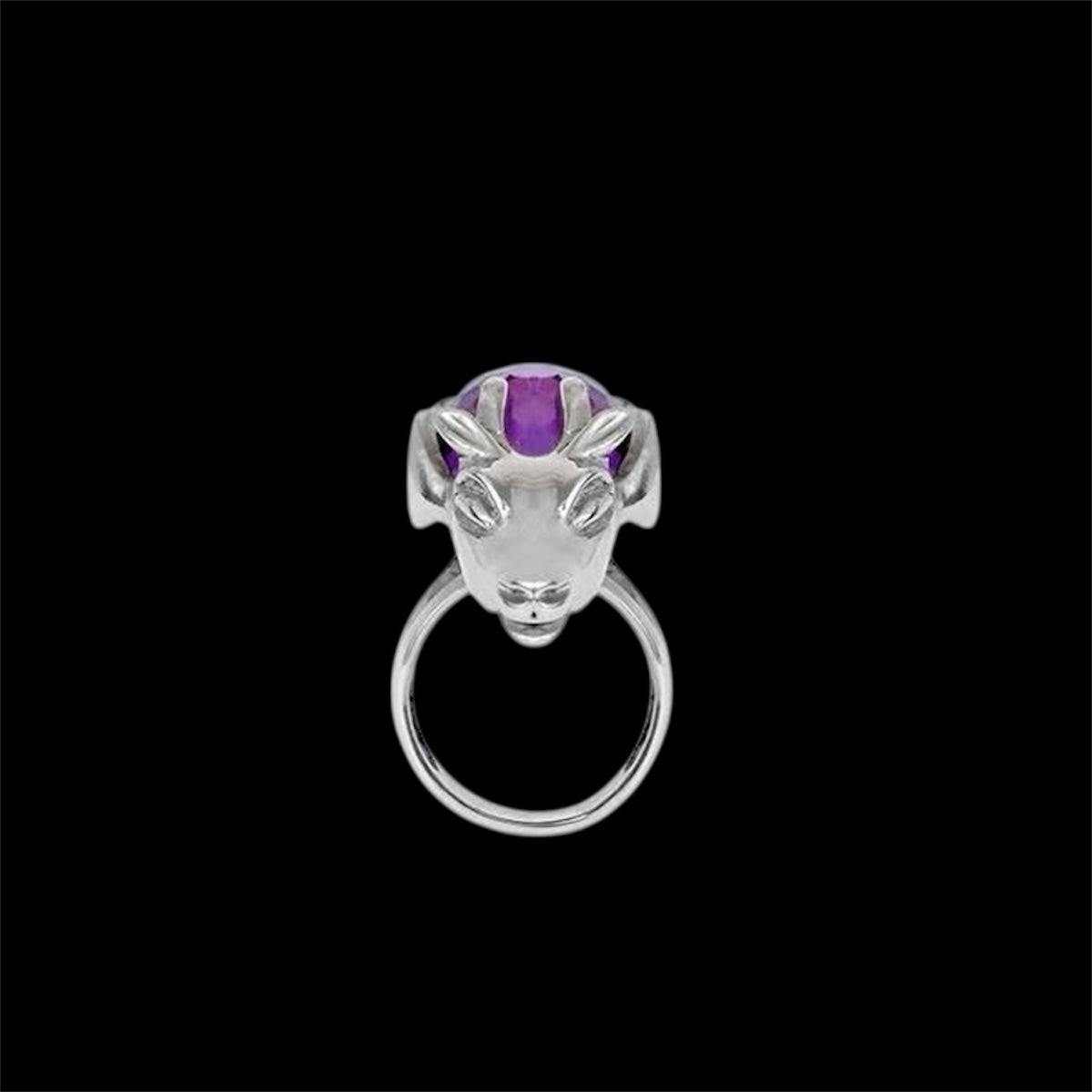 Sterling Silver Ram Head Amethyst Ring