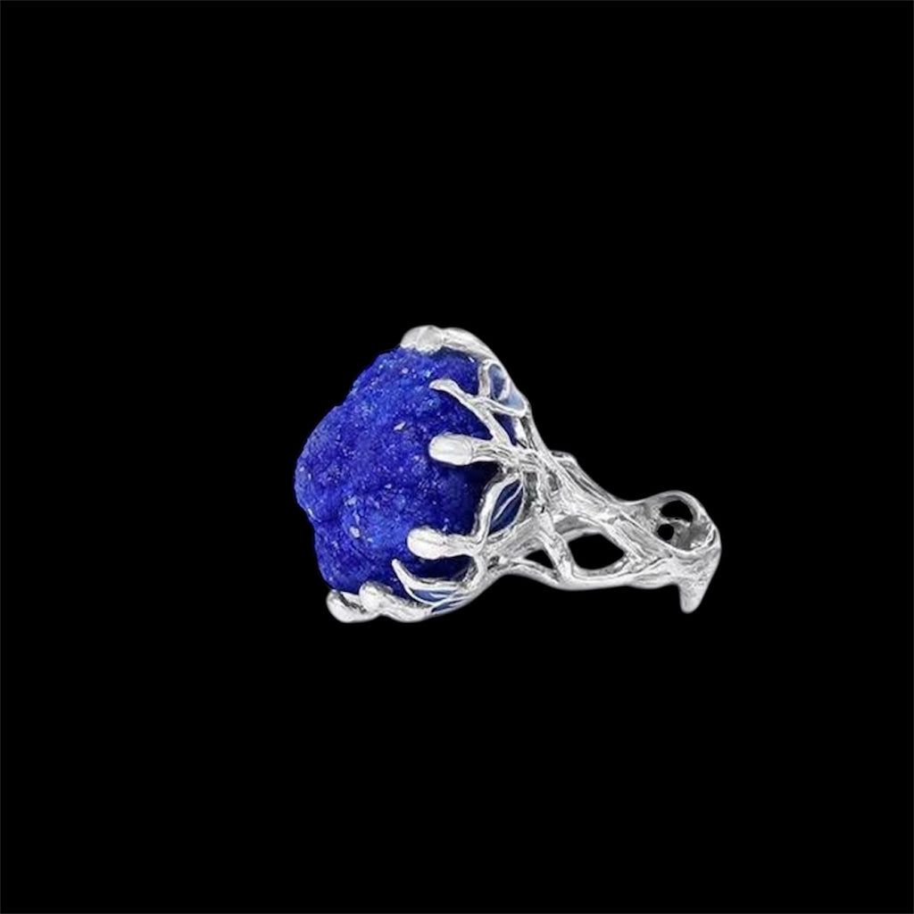 Sterling Silver Blue Druzy Natural Lazurite Ring