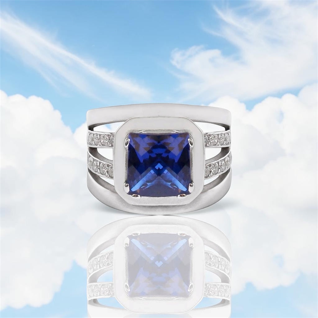 Square Ring with Dark Blue Zirconia